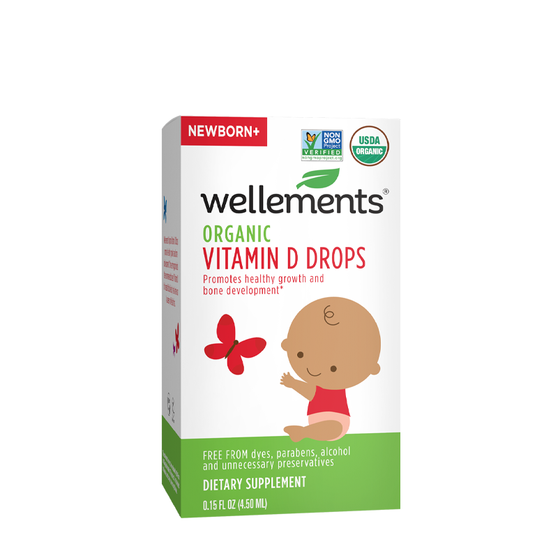 Wellements Organic Vitamin D Drops for Newborn Babies & Children